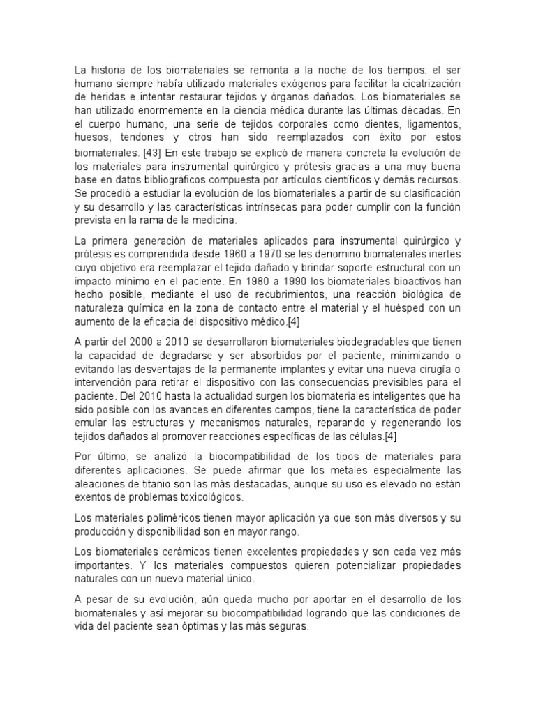 Evolución y tipos de biomateriales | PDF | Biomaterial | Nanotecnología
