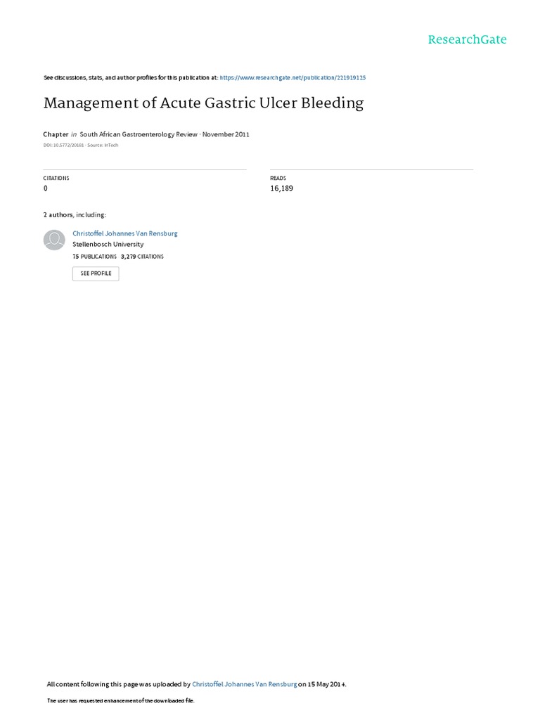 Management of Acute Gastric Ulcer Bleeding South African