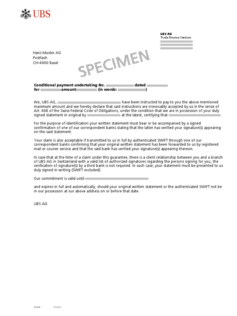 UBS AG Conditional Payment Guide | PDF
