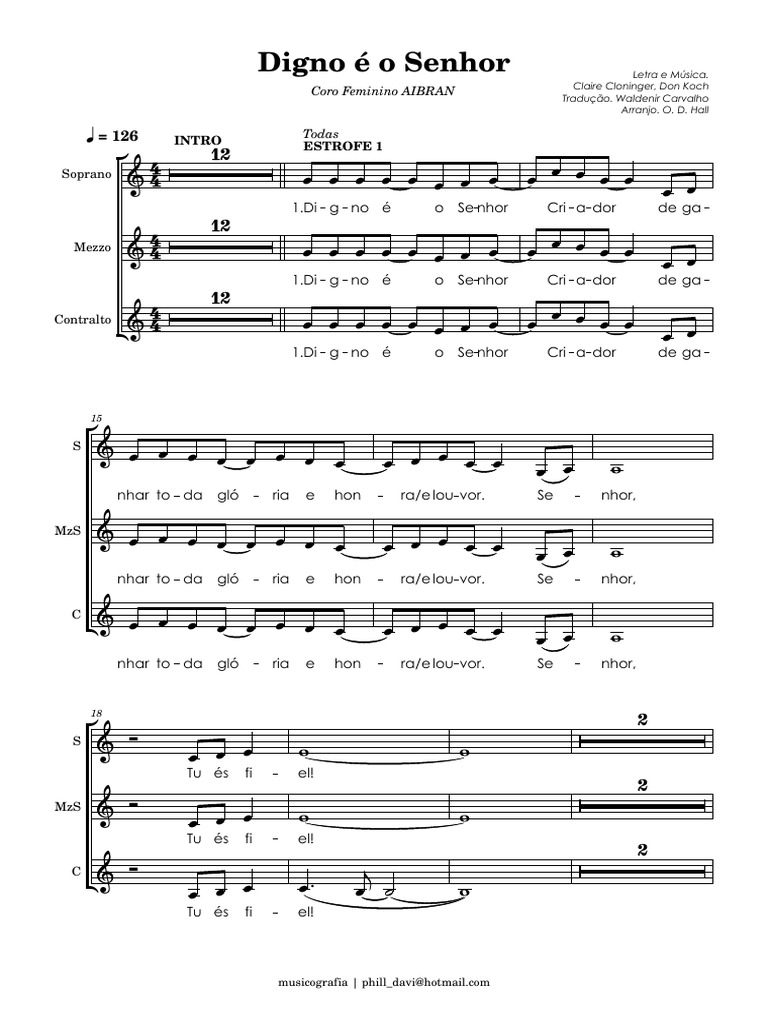 Digno é o Senhor - Letra e Partitura | PDF | Canto | Música à capela