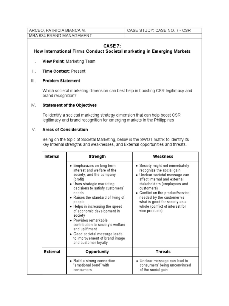 Case Study No. 7 - CSR | PDF | Marketing | Corporate Social Responsibility