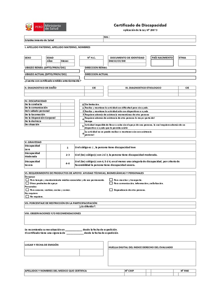 Formato de Certificado de Discapacidad | PDF