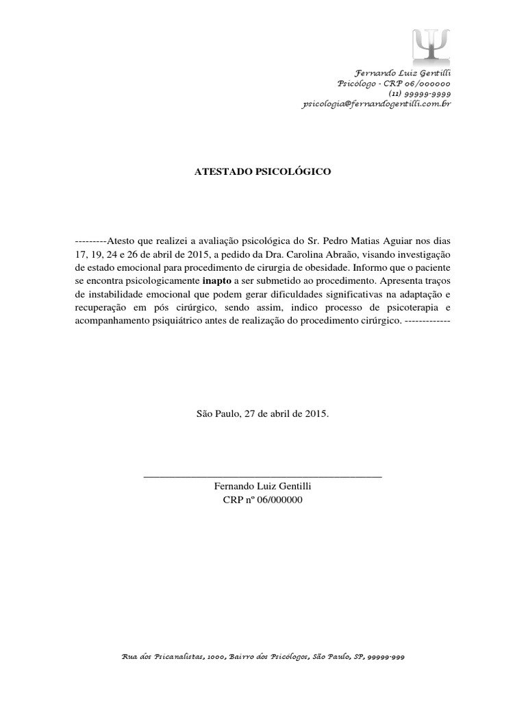 Modelo de Atestado Psicológico (1) | PDF