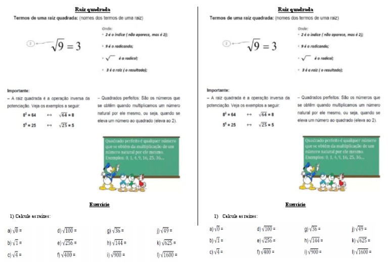 Cálculo de Raiz Quadrada: Exercícios | PDF