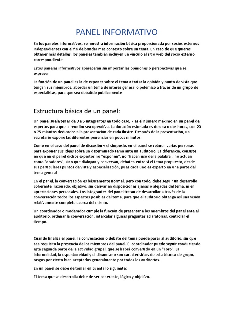 Estructura y Función del Panel Informativo | PDF