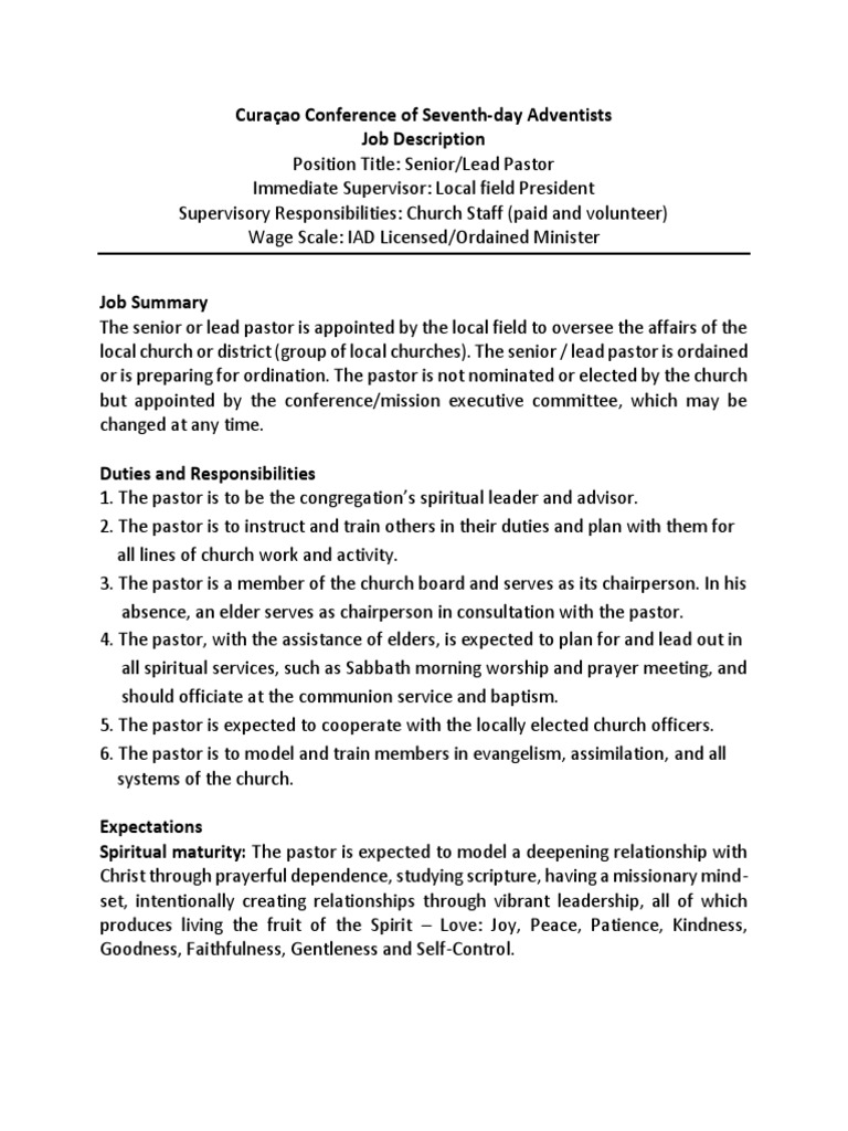 Job Description PDF | PDF | Pastor | Elder (Christianity)