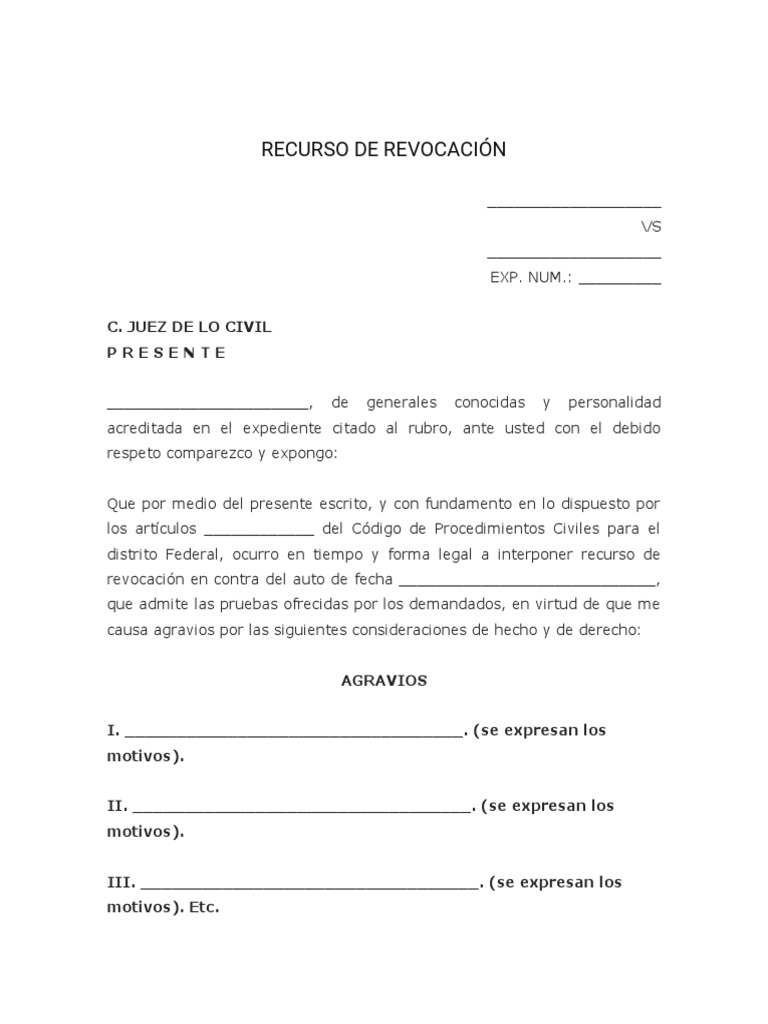 Recurso de Revocación Civil: Guía Legal | PDF | Negocios | Finanzas y ...