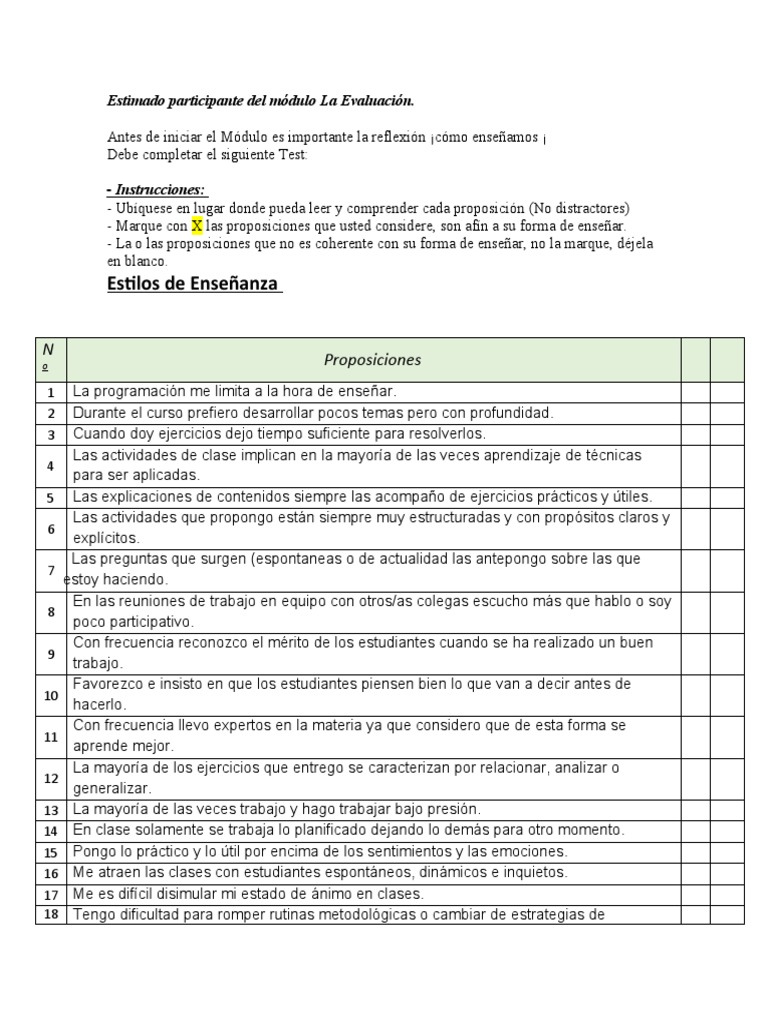 Test de Estilos de Enseñanza | PDF | Crecimiento personal y profesional