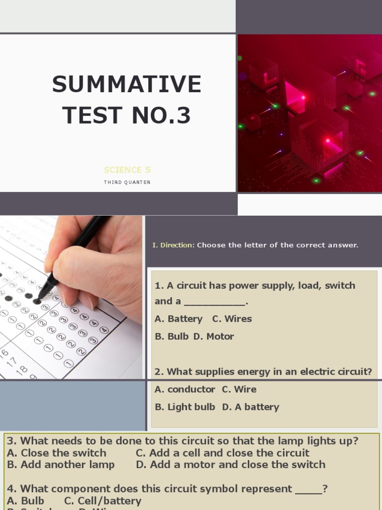 Q3 Scie5 Summative Test 3 | PDF | Switch | Electricity
