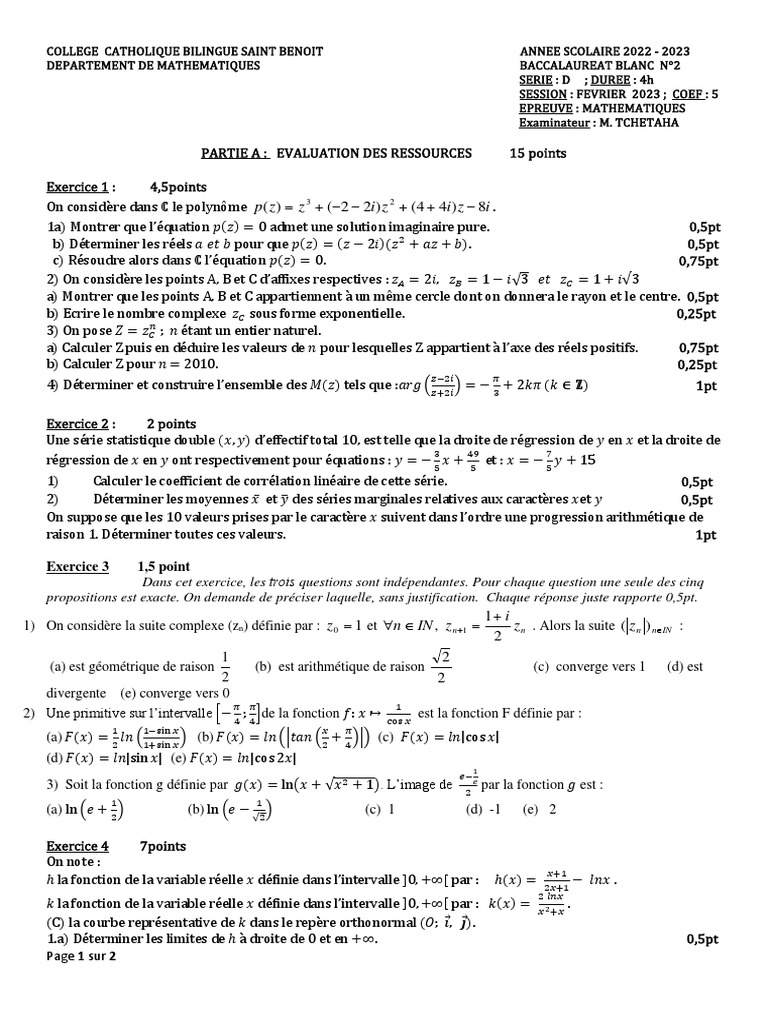 BACC Blanc Num2 Benoit TD 2023 PDF | PDF | Limite (mathématiques ...