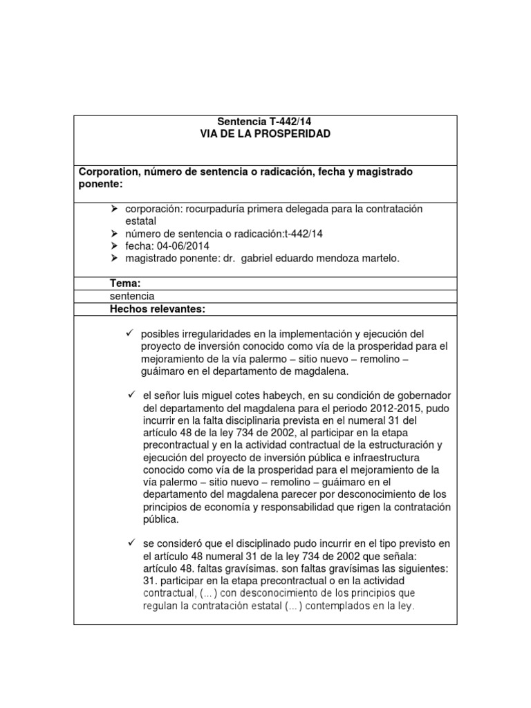 Análisis de La Sentencia T-442-2014 | PDF | Estado (política) | Caso de ley