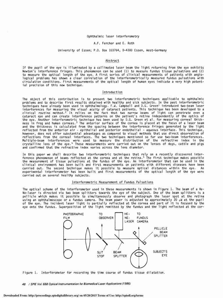 Fercher - Ophthalmic Laser Interferometry | PDF | Interferometry | Cornea