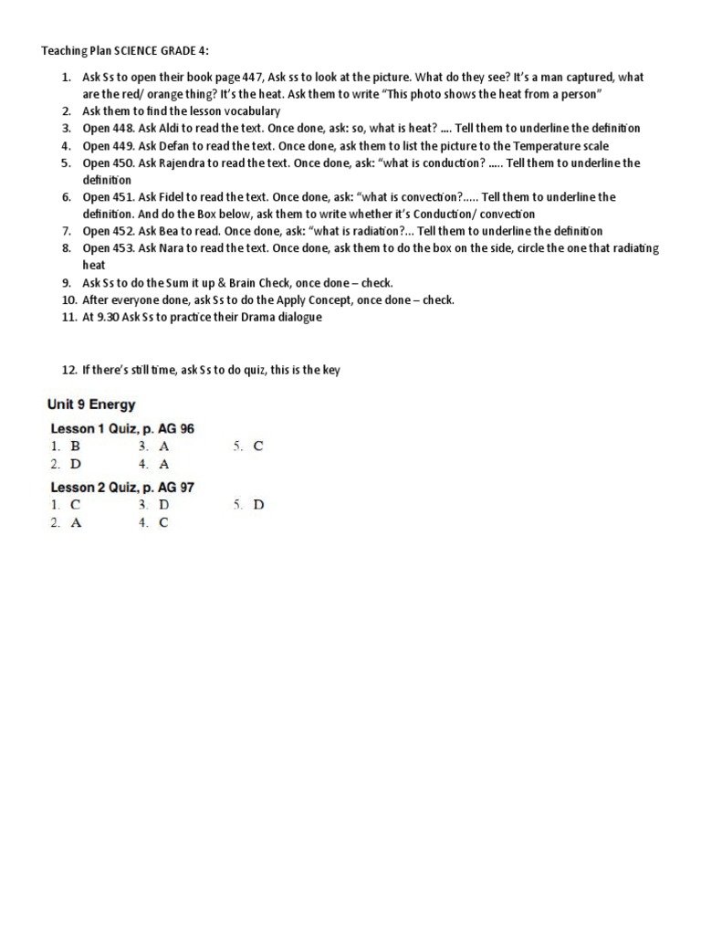 Teaching Plan SCIENCE GRADE 4 PDF
