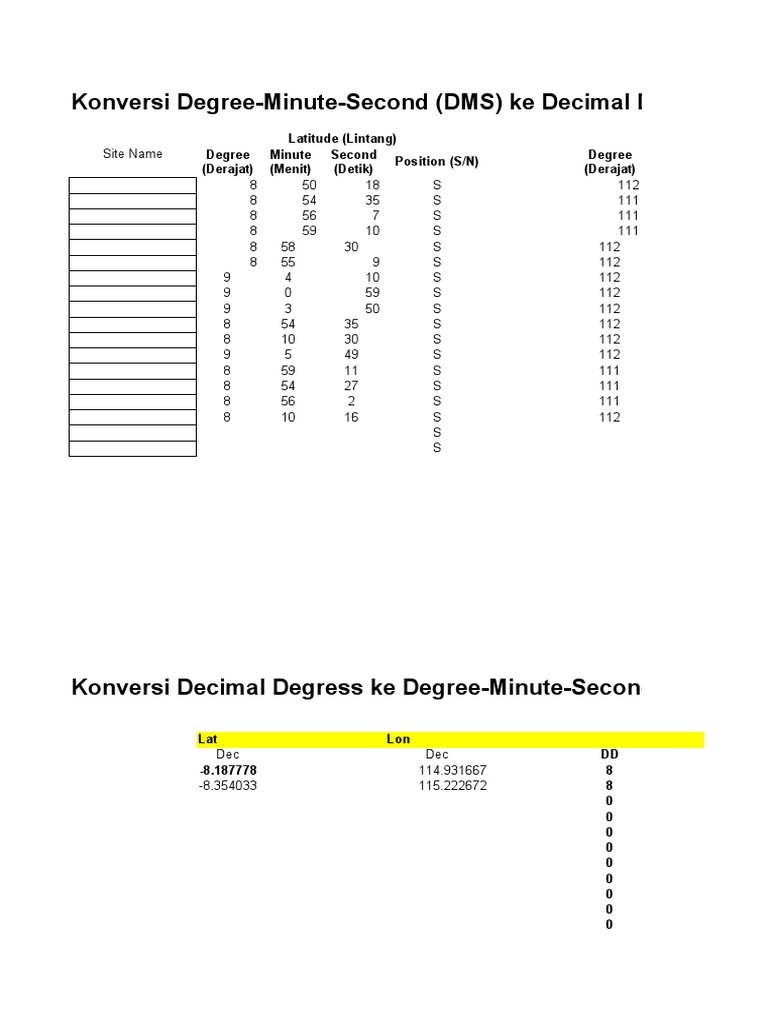 How To Change Degree Minute Second To Decimal In Excel