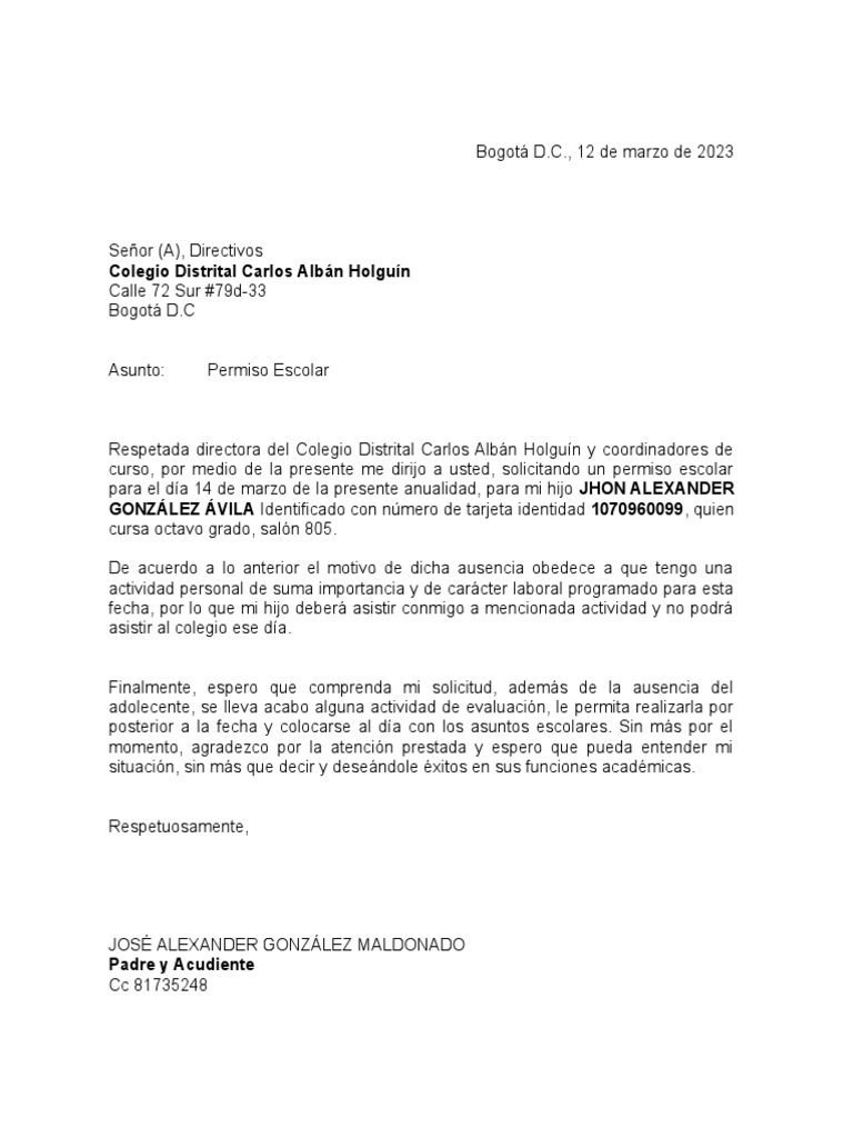 Solicitud de Permiso Escolar | PDF