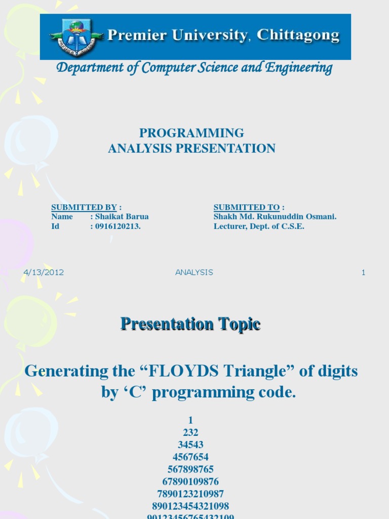 Department of Computer Science and Engineering: Programming Analysis ...