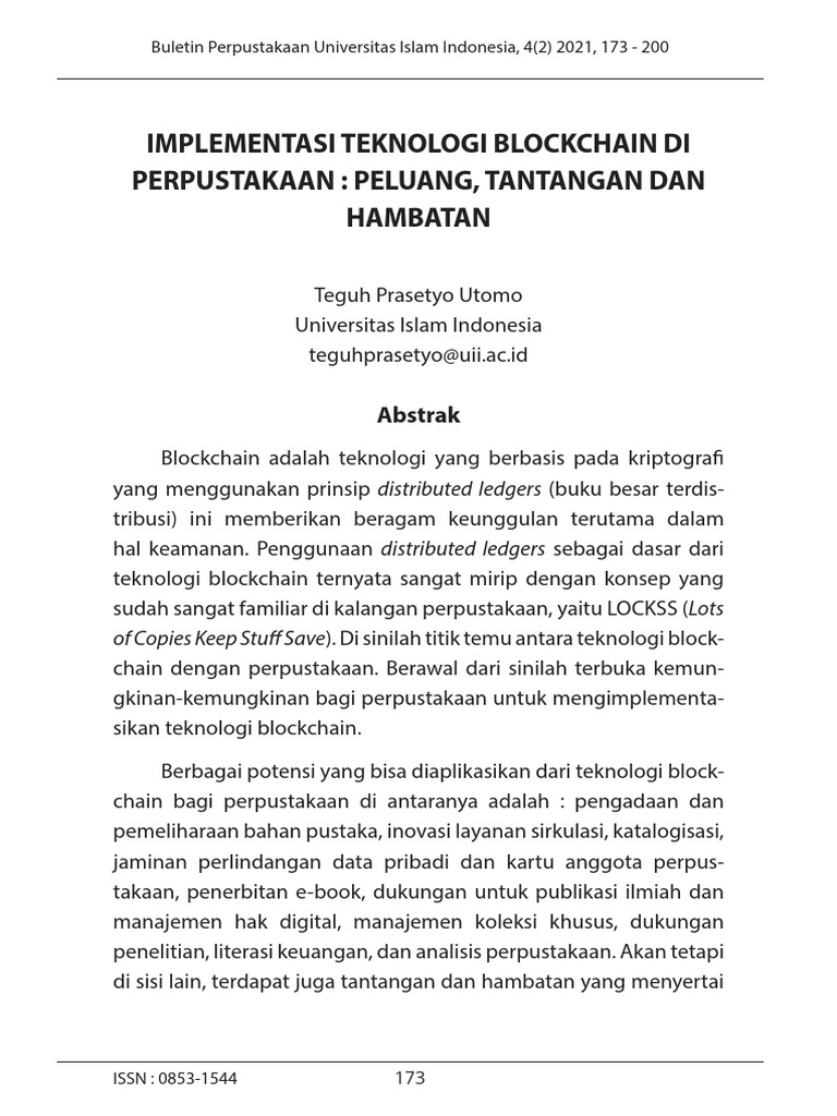 Implementasi Teknologi Blockchain Di Perpustakaan: Peluang, Tantangan ...