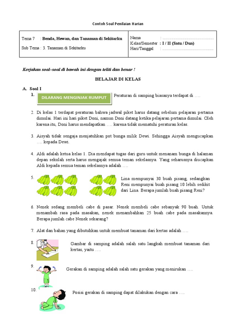 Soal Penilaian Harian Tema Tanaman Pdf Griya Taman