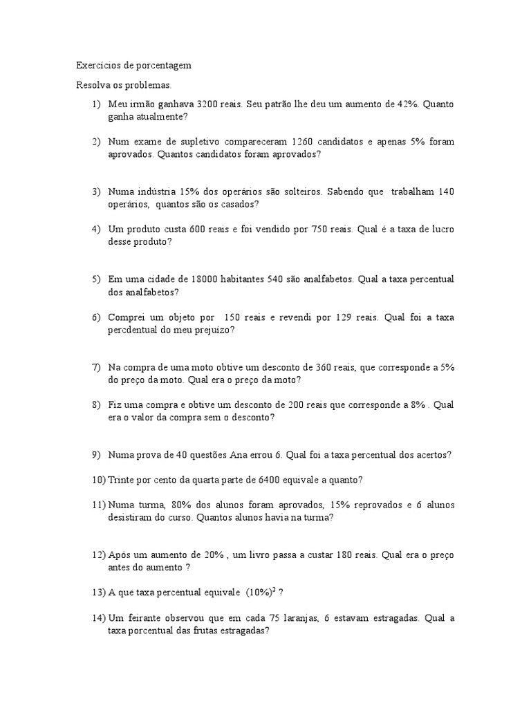 Problemas de Porcentagem | PDF