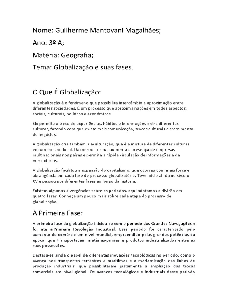 As Quatro Fases Da Globalização | PDF | Globalização | Revolução Industrial
