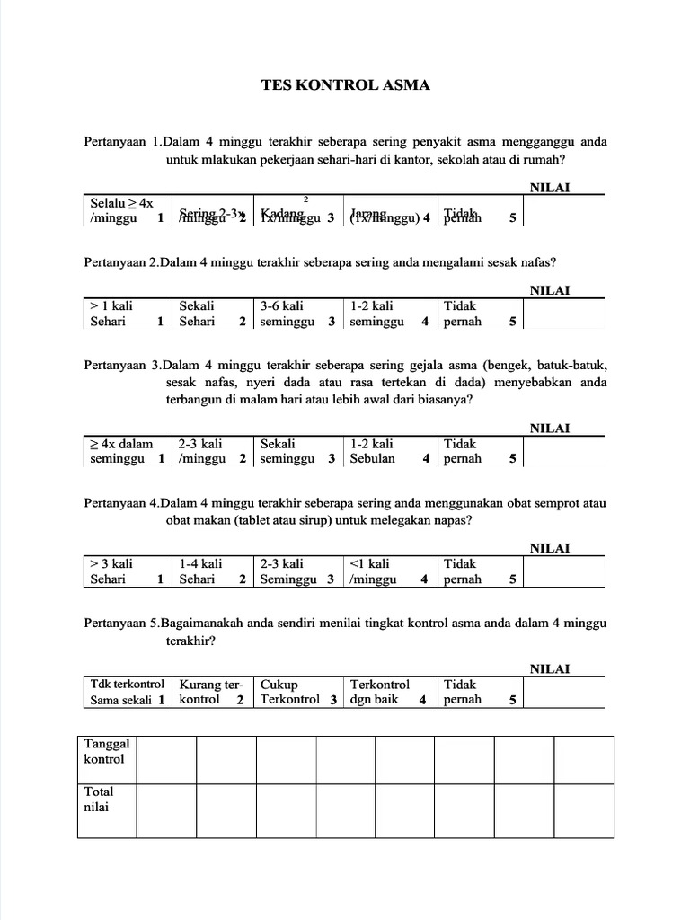 Tes Kontrol Asma Evaluasi Gejala Dan Pengobatan Pdf