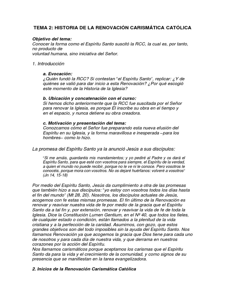Historia De Los Inicios De La Rcc Pdf Espíritu Santo Iglesia Católica