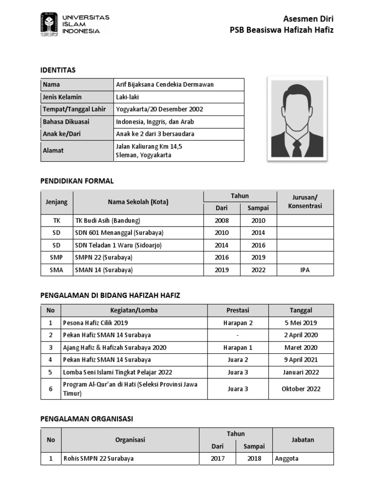 Asesmen Diri PSB Beasiswa Hafizah Hafiz PDF