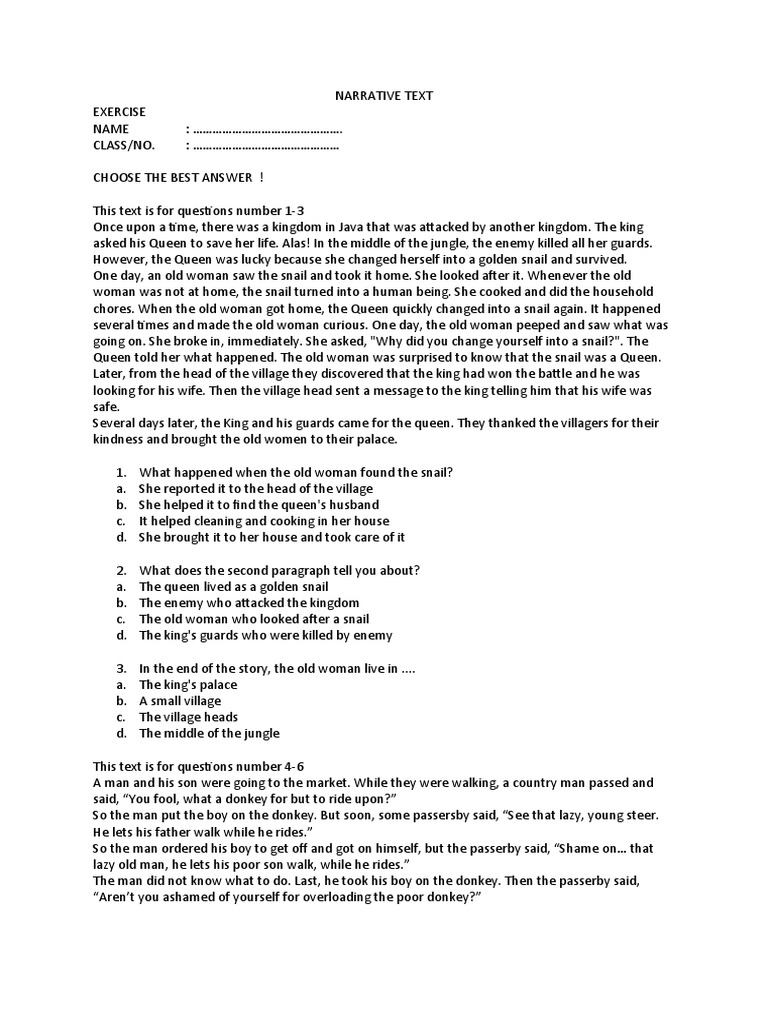 Narrative text exercise pdf