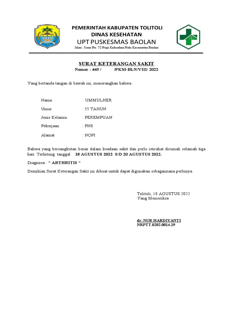 Surat Keterangan Sakit | PDF