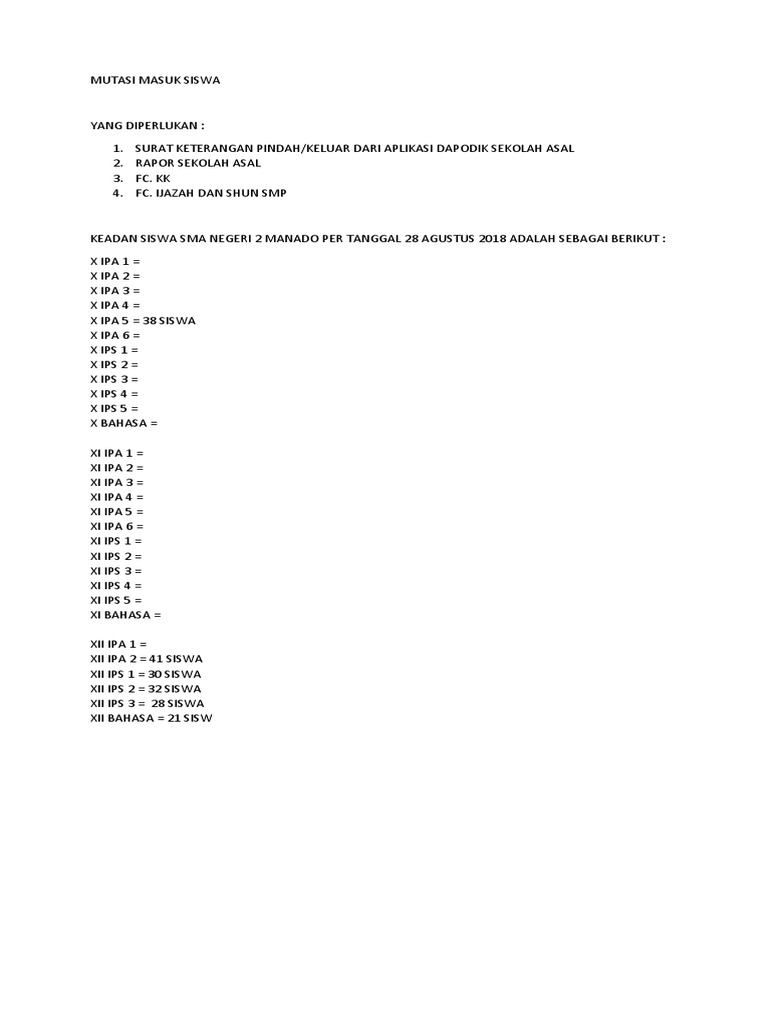 Contoh Format KEADAAN SISWA SMA | PDF