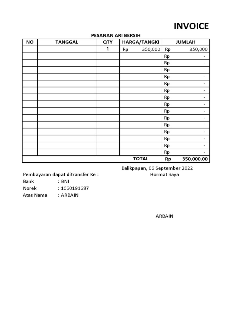 Contoh Invoice Pembayaran Air Bersih | PDF