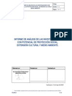 Informe de Análisis de Las Investigaciones Con Potencial de Proyección Social, Extensión Cultural y Medio Ambiente.