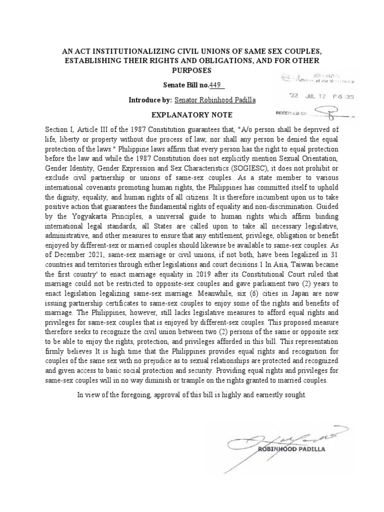 Civil Unions for Same-Sex Couples in PH | PDF | Same Sex Marriage ...