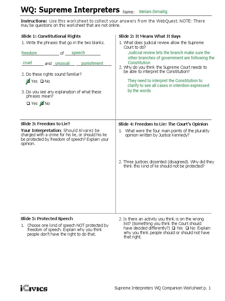 Supreme Court Interpretation Worksheet | PDF | Capital Punishment | Courts