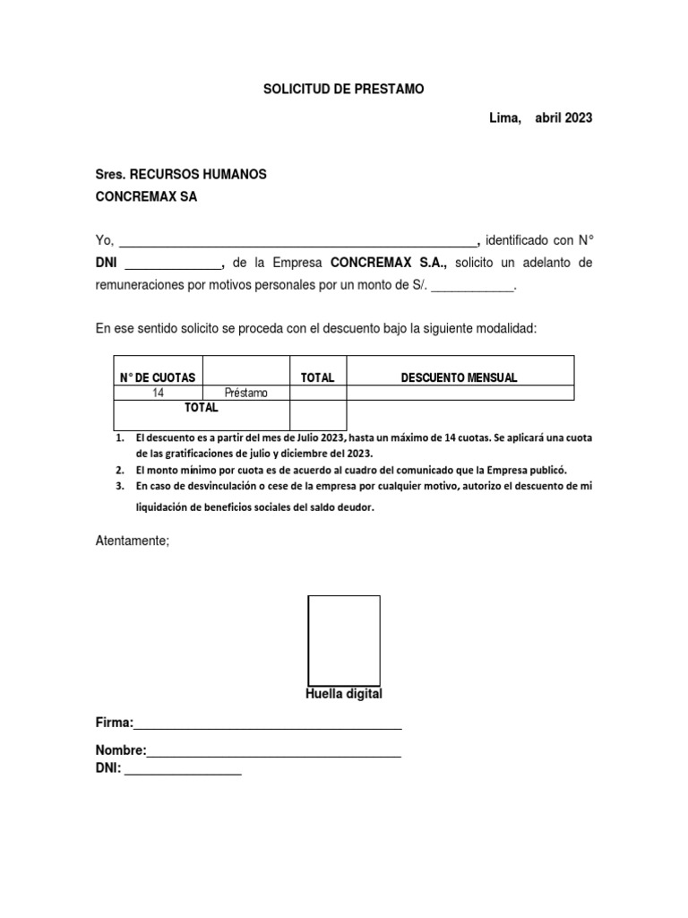 Solicitud de Prestamo PDF | PDF