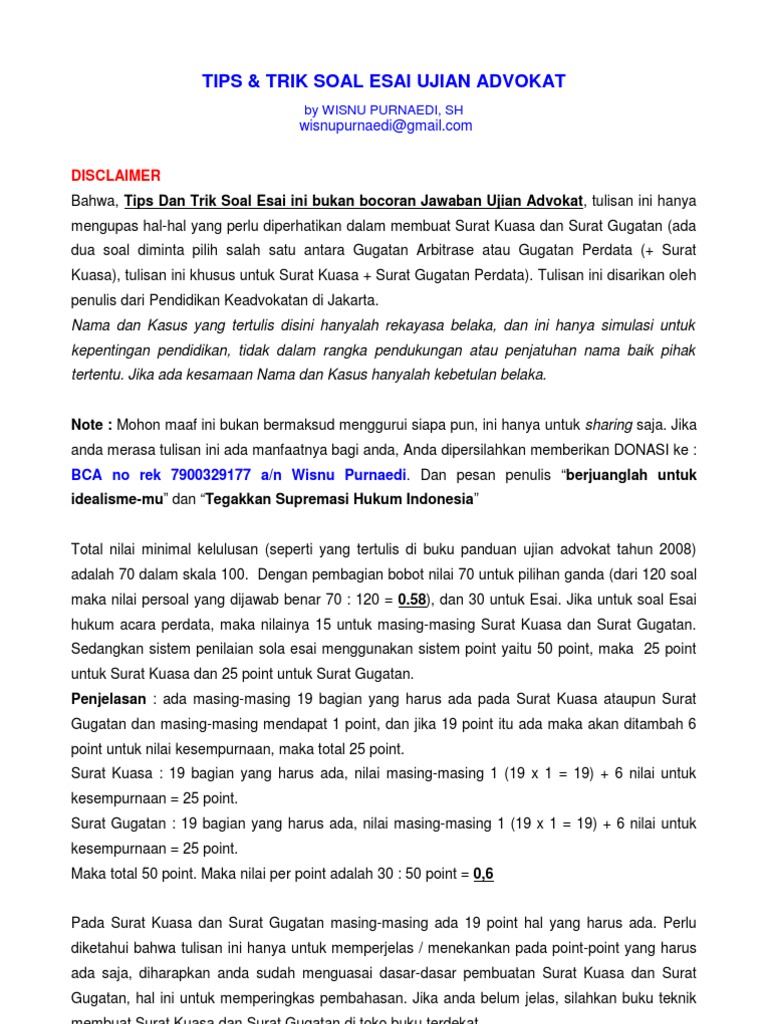 Tips Dan Trik Esai  Ujian  Advokat 