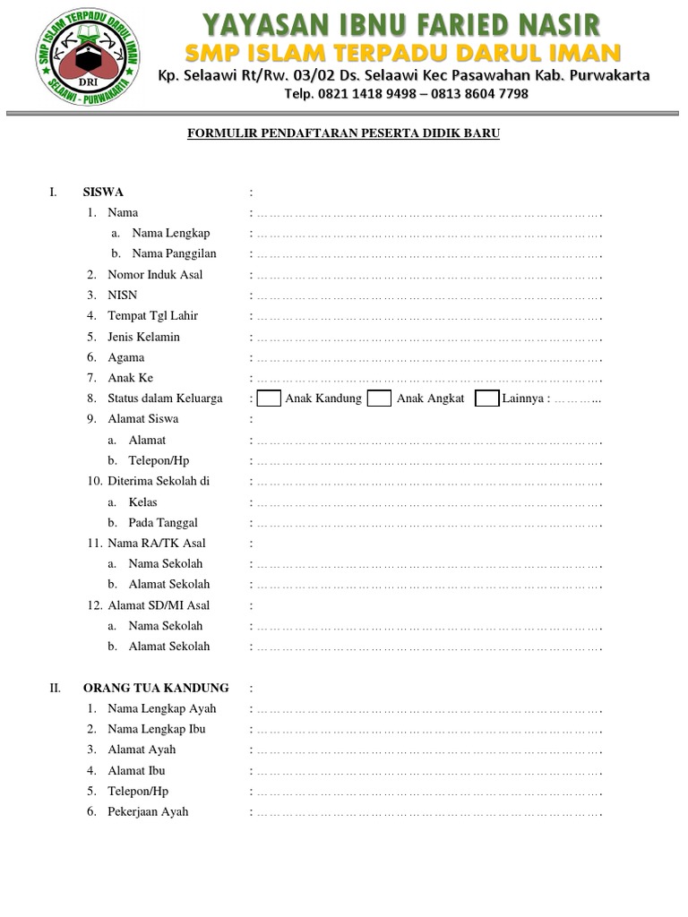 Formulir Spmb 20252026 Excel
