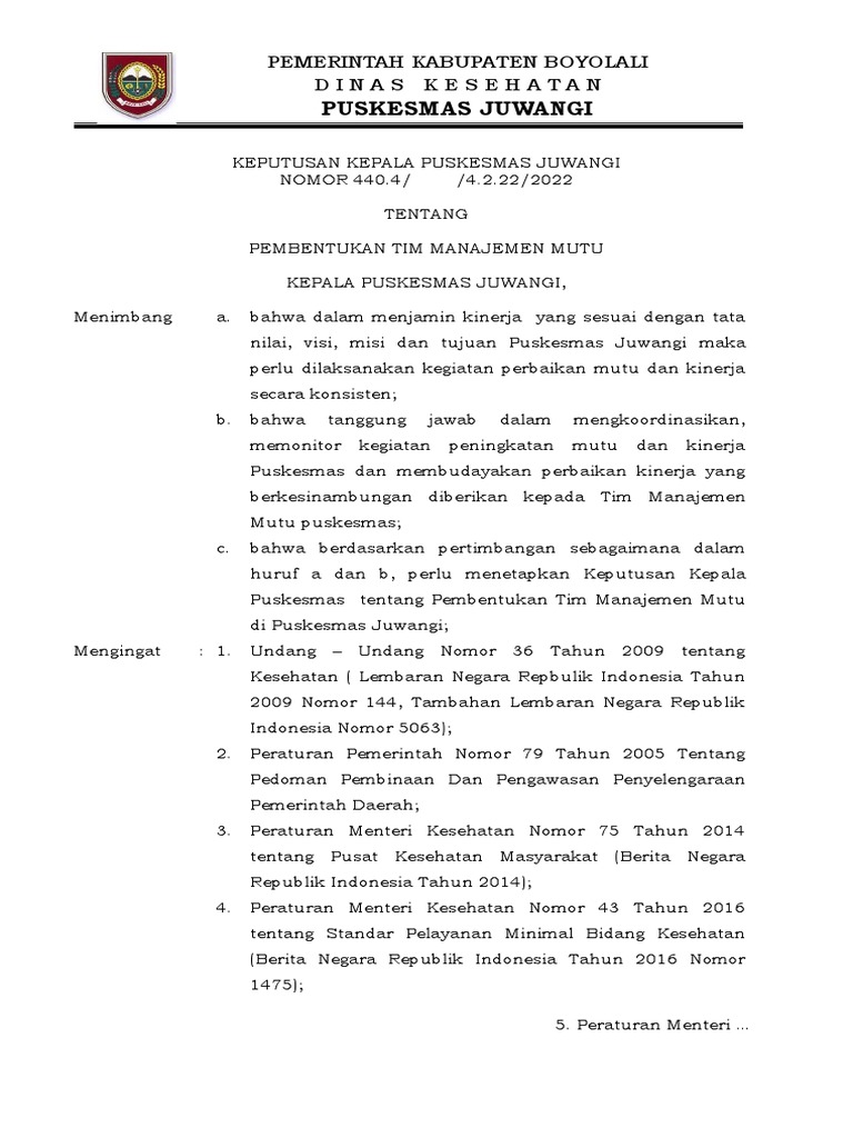SK Pembentukan Tim Manajemen Mutu New | PDF
