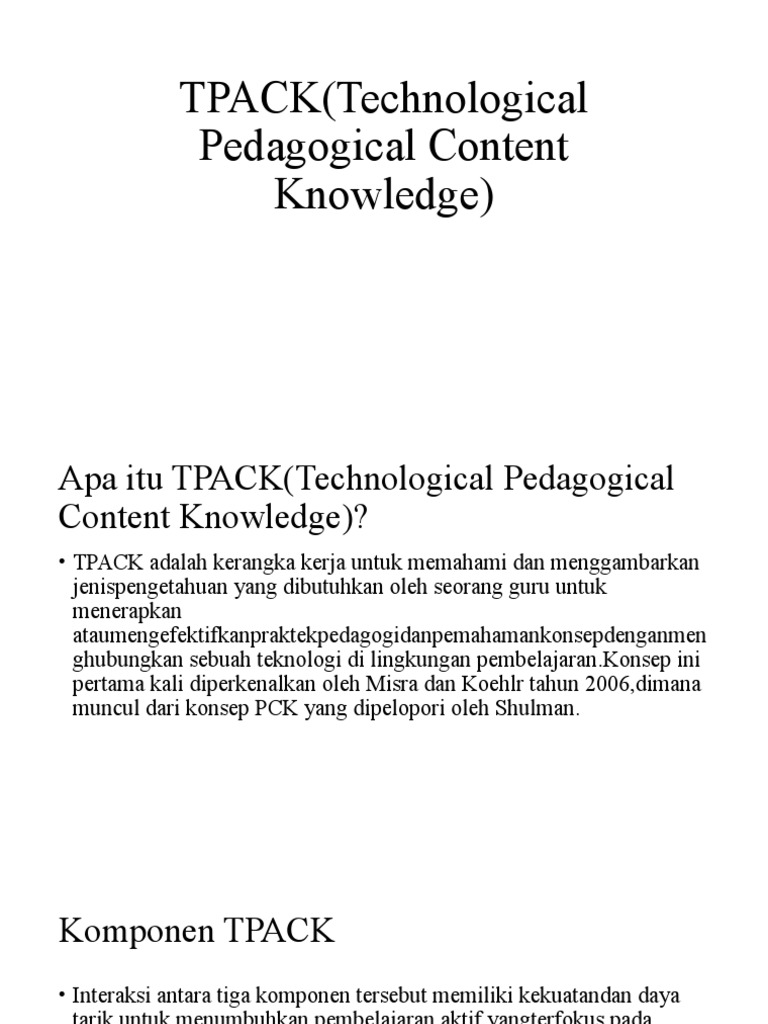TPACK (Technological Pedagogical Content Knowledge) | PDF