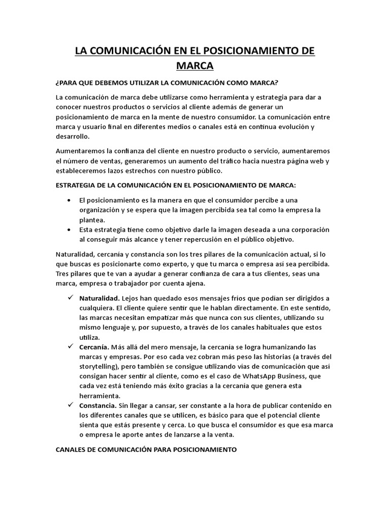 Comunicación en el Posicionamiento de Marca | PDF | Marca | Marketing