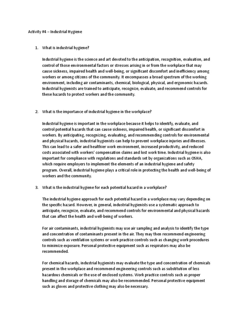 Activity No 4 Industrial Hygiene PDF Occupational Hygiene