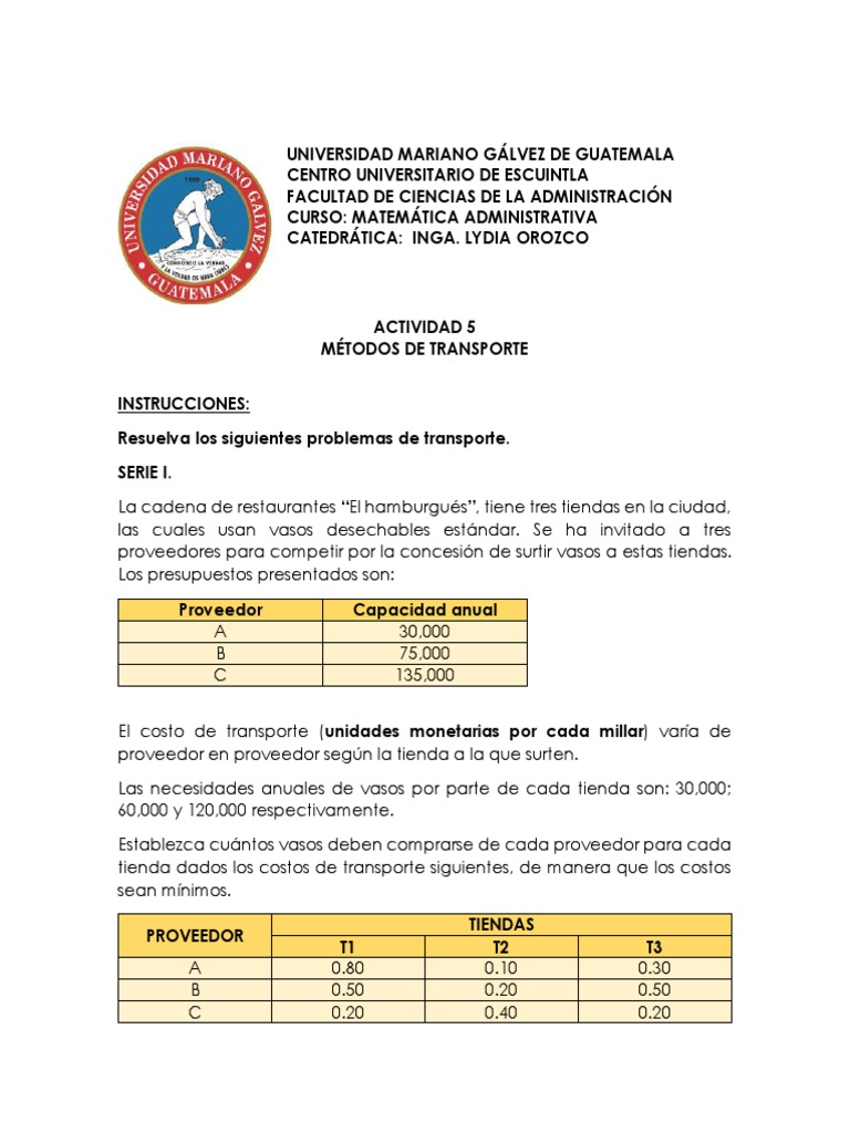 Métodos de Transporte en Matemática Administrativa | PDF