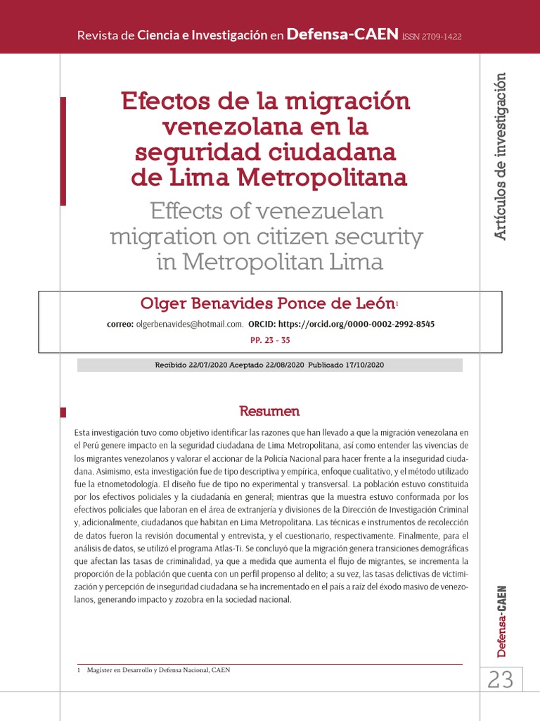 Impacto de la Migración Venezolana en Lima | PDF | Migración humana ...