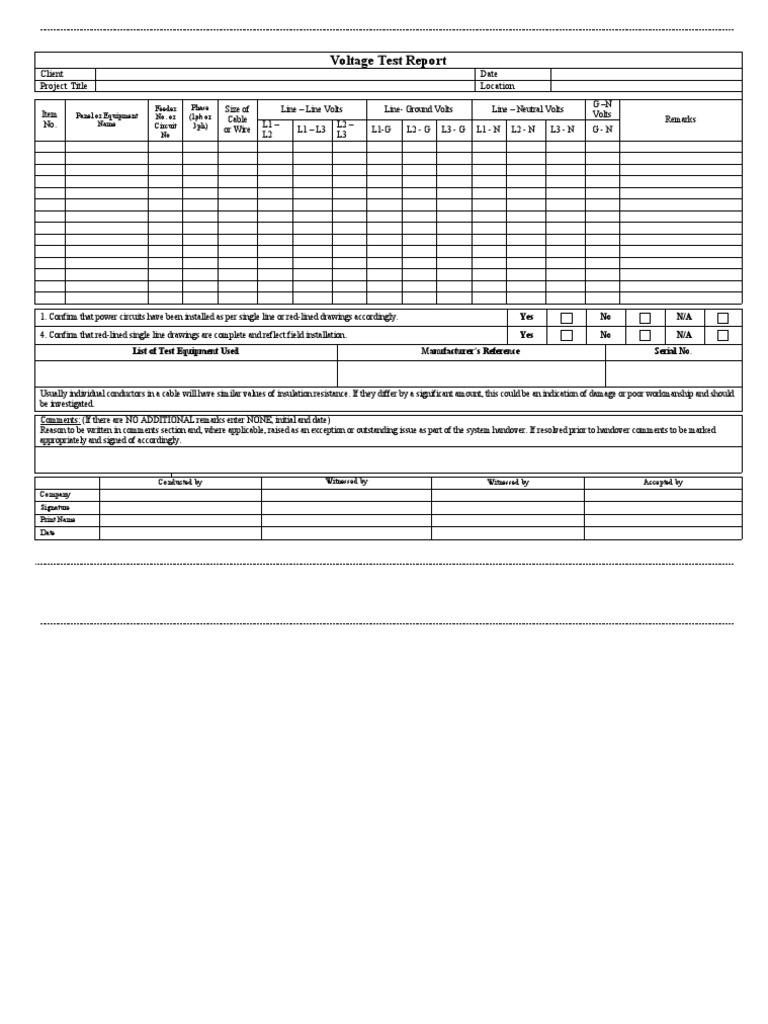 Voltage Test Report PDF Electric Power Power (Physics)