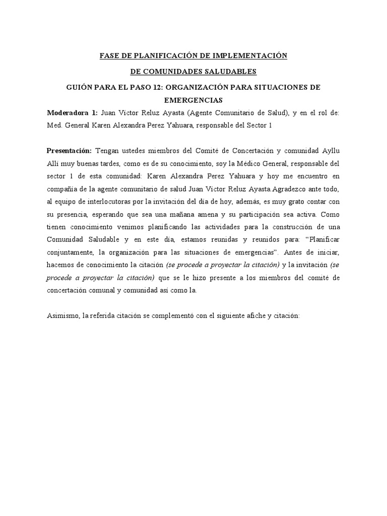 Guión PASO 12 - ORGANIZACIÓN PARA SITUACIONES DE EMERGENCIAS | PDF
