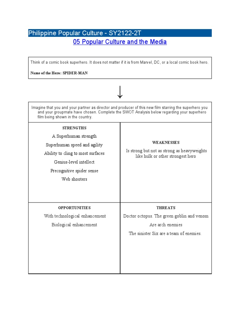 SWOT Analysis for Spider-Man Film | PDF | Spider Man | Marvel Comics