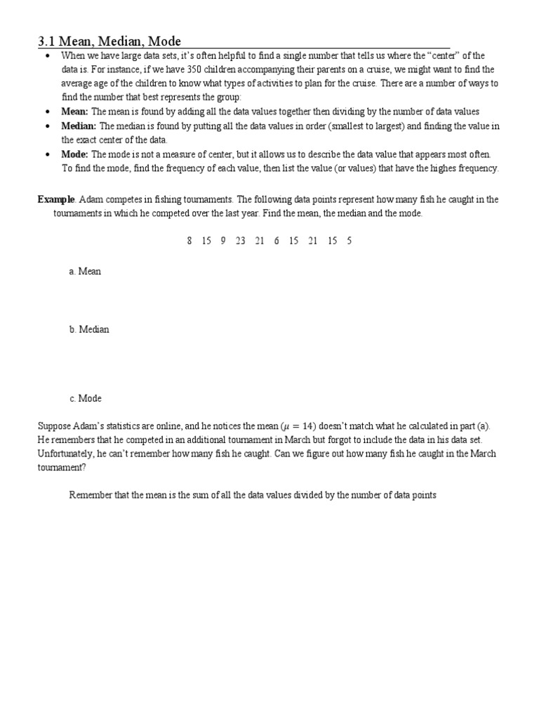3.1 Mean Median Mode Worksheet | PDF | Mean | Mode (Statistics)