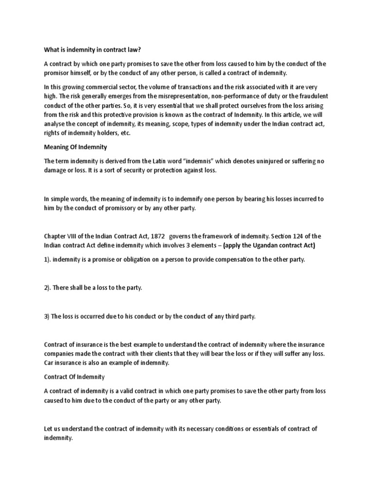 Indemnity and Guarantee Notes | PDF | Guarantee | Indemnity