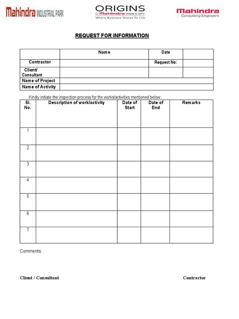 Rfi Word | PDF