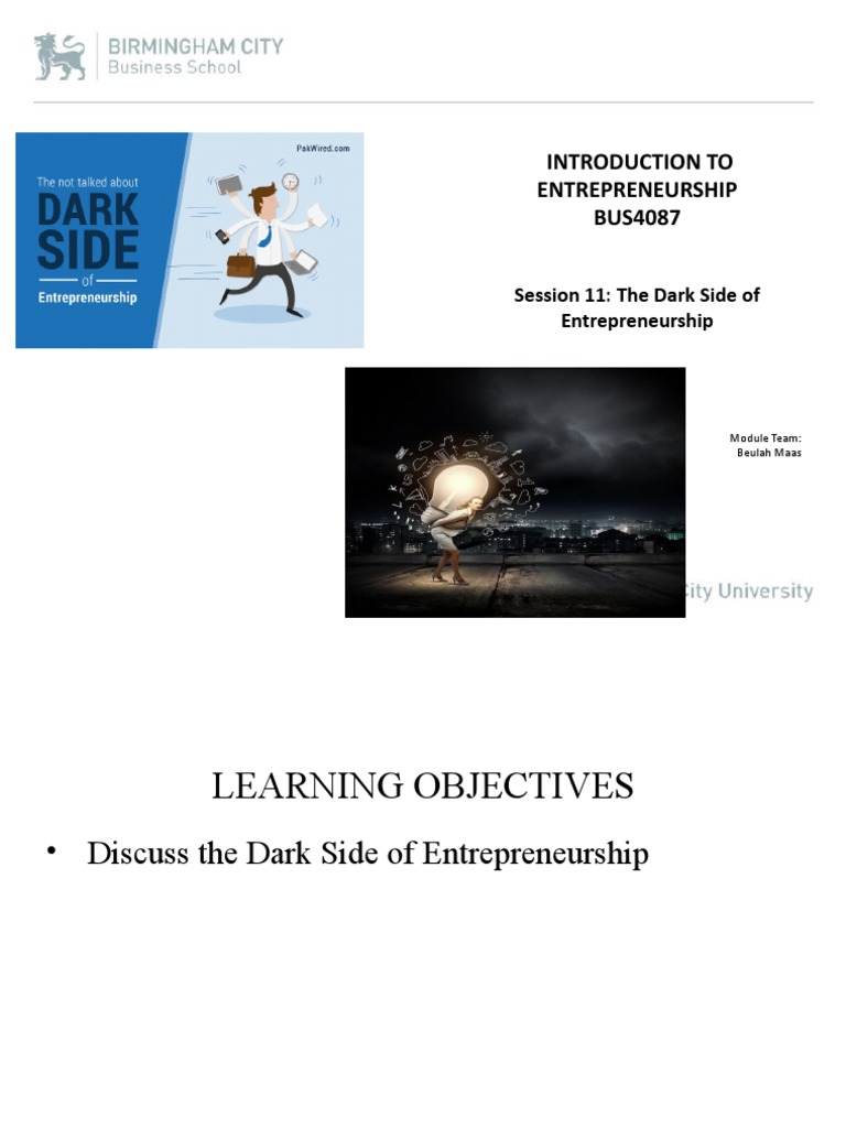 The Dark Side of Entrepreneurship | PDF | Entrepreneurship | Risk